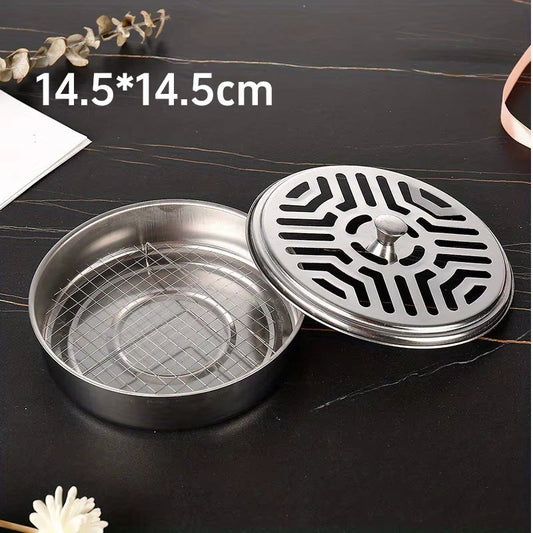 Mosquito Coils Holder Stainless Steel Mosquito Coil Box with Cover round Mosquito Coil Tray Easy to Clean Anti-Mosquito Supplies